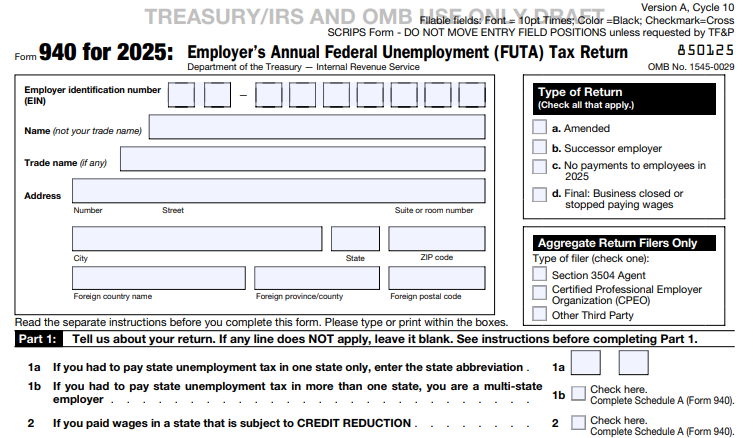 IRS Form 940 - Employer's Annual Federal Unemployment (FUTA) Tax Return