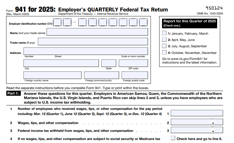 IRS Form 941 - Employer's Quarterly Federal Tax Return