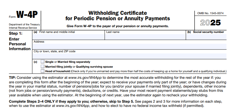 IRS Form W-4P - Withholding Certificate for Periodic Pension or Annuity Payments