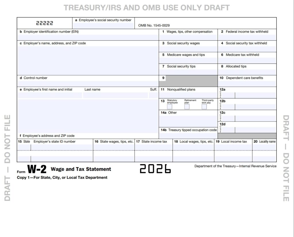 W-2 Form 2026 Draft