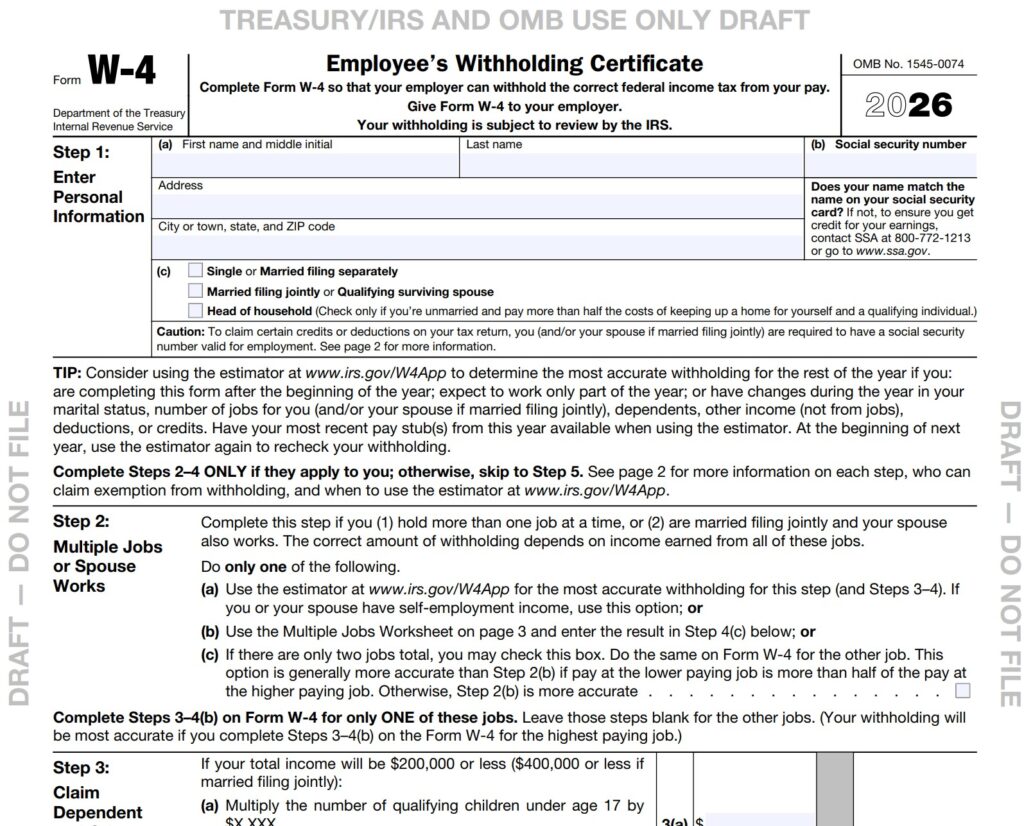 W-4 Form 2026 Draft