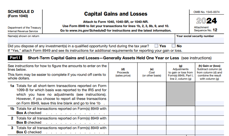 IRS Form 1040 (Schedule D) - Capital Gains and Losses