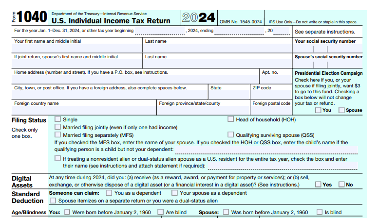 IRS Form 1040 - U.S. Individual Income Tax Return