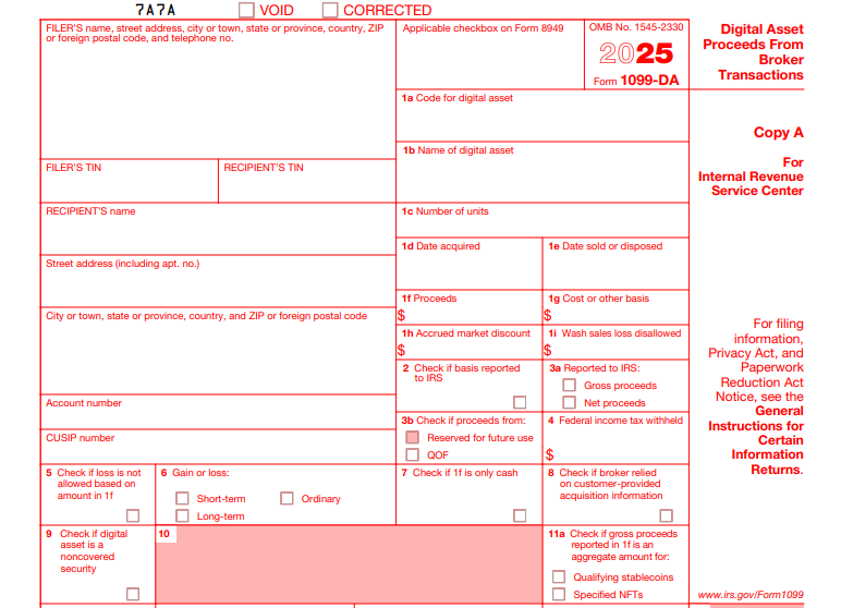 IRS Form 1099-DA - Digital Asset Proceeds From Broker Transactions
