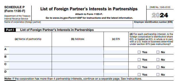 IRS Form 1120-F (Schedule P) - List of Foreign Partner's Interests in Partnerships