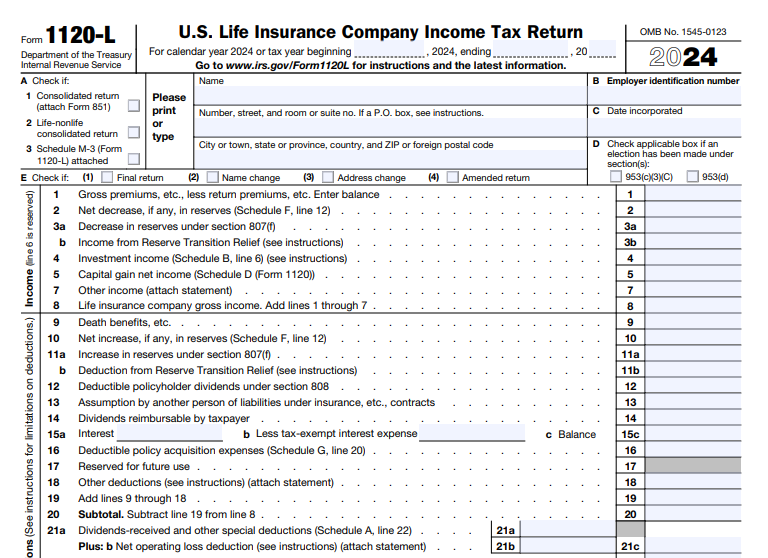 IRS Form 1120-L - U.S. Life Insurance Company Income Tax Return