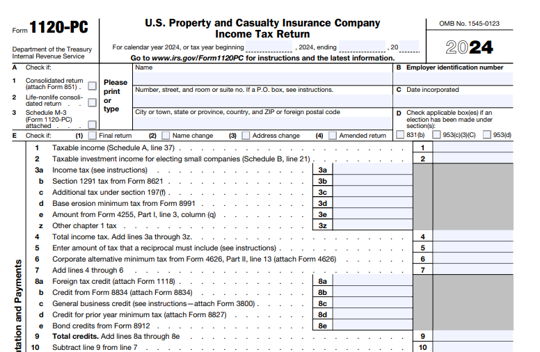 IRS Form 1120-PC - U.S. Property and Casualty Insurance Company Income Tax Return