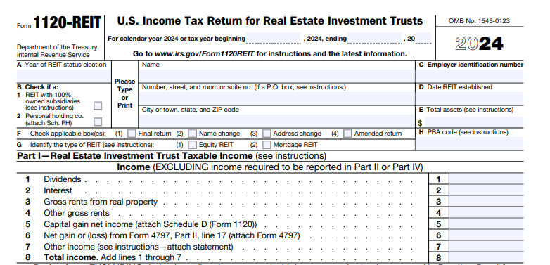 IRS Form 1120-REIT - U.S. Income Tax Return for Real Estate Investment Trusts
