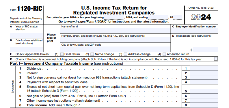 IRS Form 1120-RIC - U.S. Income Tax Return for Regulated Investment Companies
