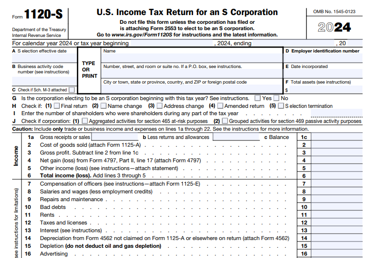 IRS Form 1120-S - U.S. Income Tax Return for an S Corporation