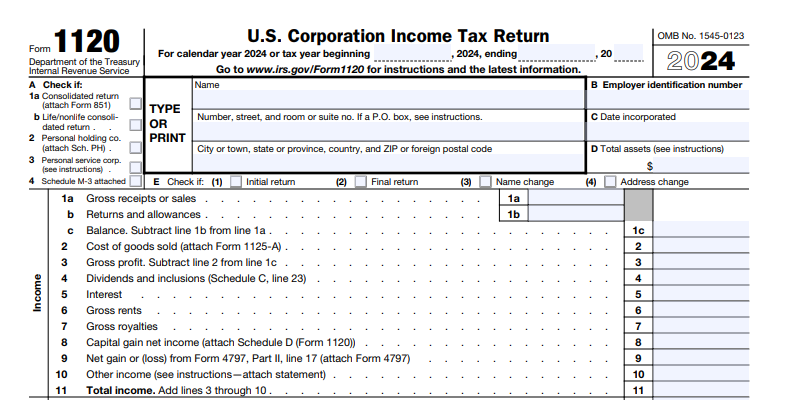 IRS Form 1120 - U.S. Corporation Income Tax Return