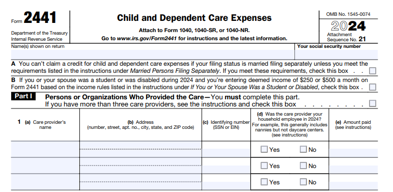 IRS Form 2441 - Child and Dependent Care Expenses
