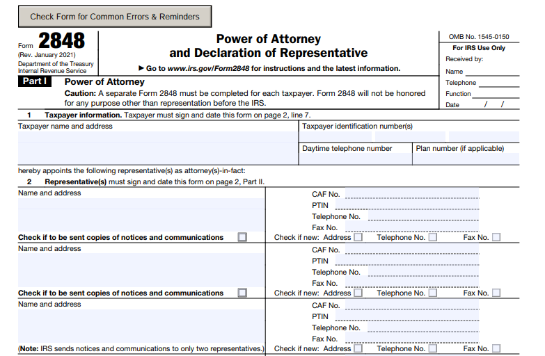 IRS Form 2848 - Power of Attorney and Declaration of Representative