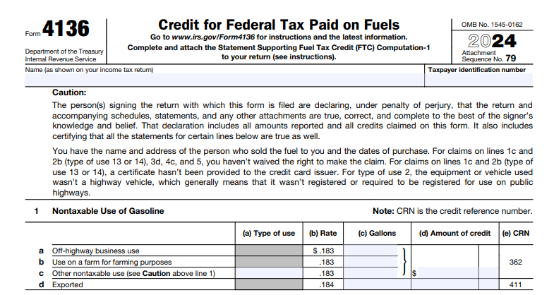 IRS Form 4136 - Credit for Federal Tax Paid On Fuels