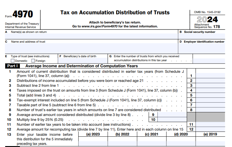 IRS Form 4970 - Tax on Accumulation Distribution of Trusts