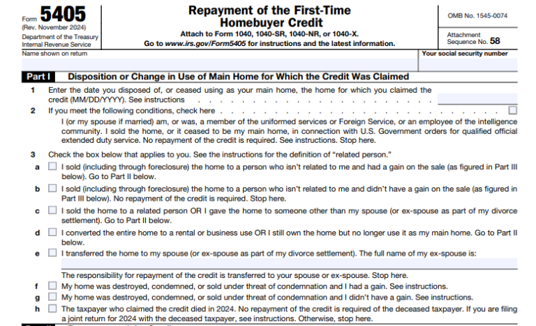 IRS Form 5405 - Repayment of the First-Time Homebuyer Credit
