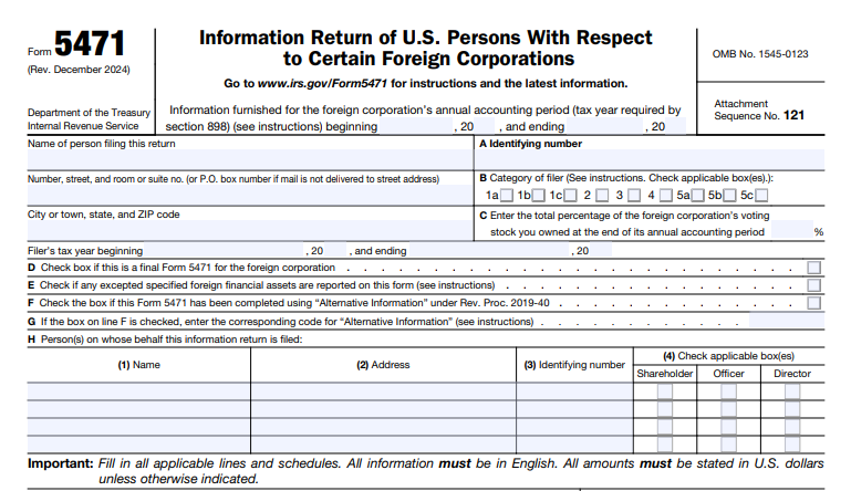 IRS Form 5471 - Information Return of U.S. Persons With Respect To Certain Foreign Corporations