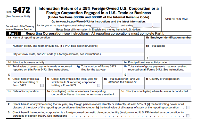 IRS Form 5472 - Information Return of a 25% Foreign-Owned U.S. Corporation or a Foreign Corporation Engaged in a U.S. Trade or Business