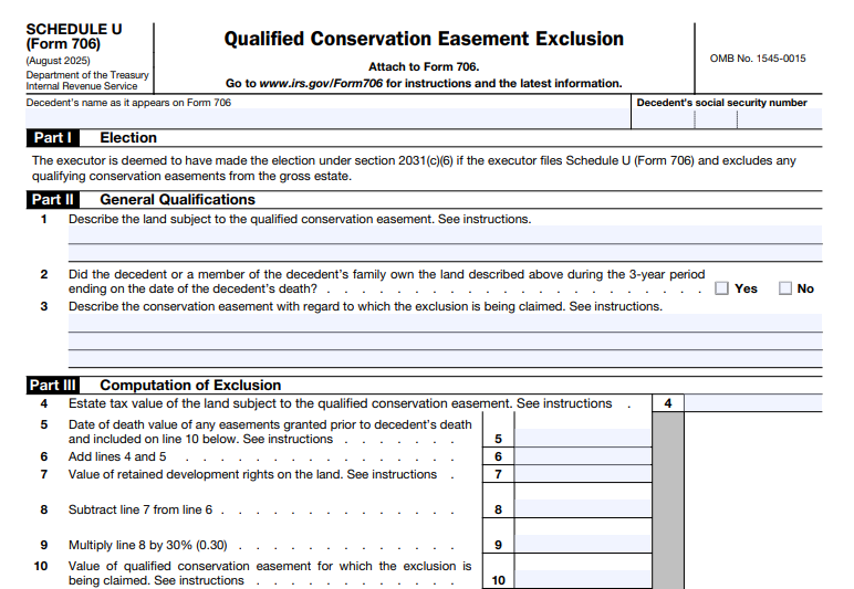 IRS Form 706 (Schedule U) - Qualified Conservation Easement Exclusion