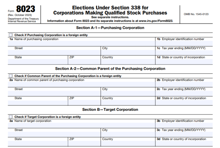 IRS Form 8023 - Elections Under Section 338 for Corporations Making ...