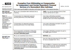 IRS Form 8233 - Exemption From Withholding on Compensation for ...