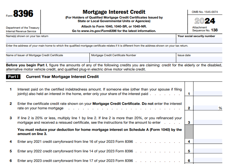 IRS Form 8396 - Mortgage Interest Credit