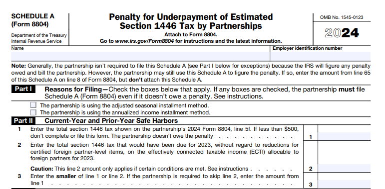 IRS Form 8804 (Schedule A) - Penalty for Underpayment of Estimated Section 1446 Tax by Partnerships