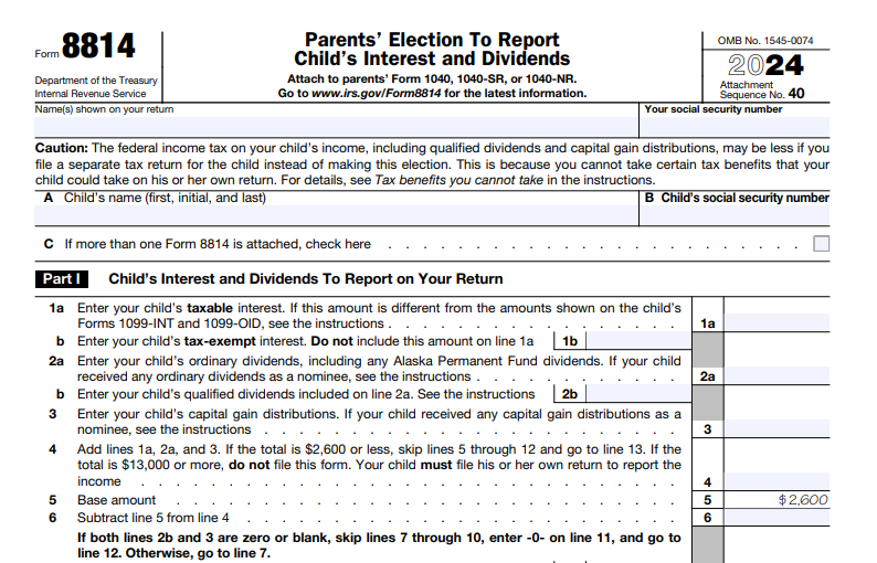 IRS Form 8814 - Parents' Election to Report Child's Interest and Dividends