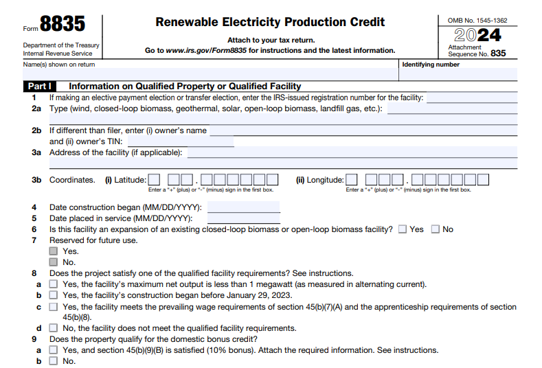 IRS Form 8835 - Renewable Electricity Production Credit