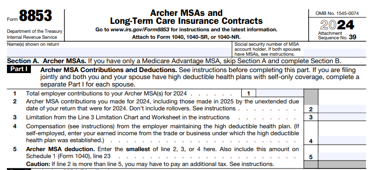 IRS Form 8853 - Archer MSAs and Long-Term Care Insurance Contracts