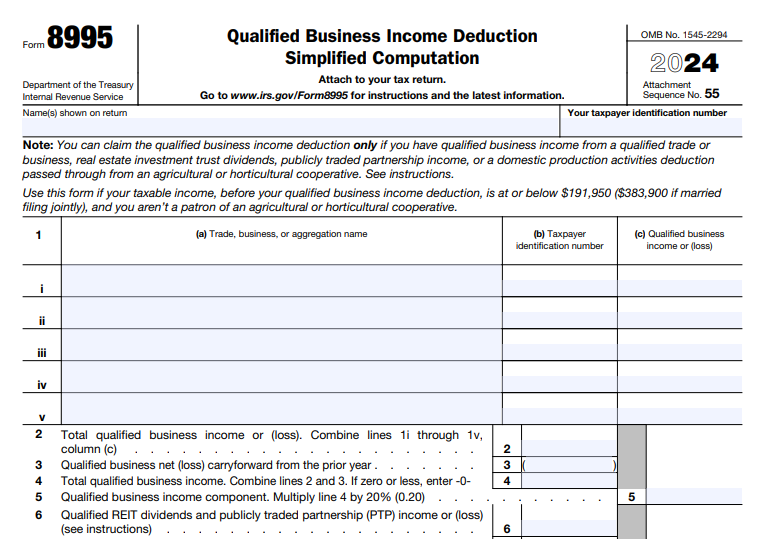 IRS Form 8995 - Qualified Business Income Deduction Simplified Computation