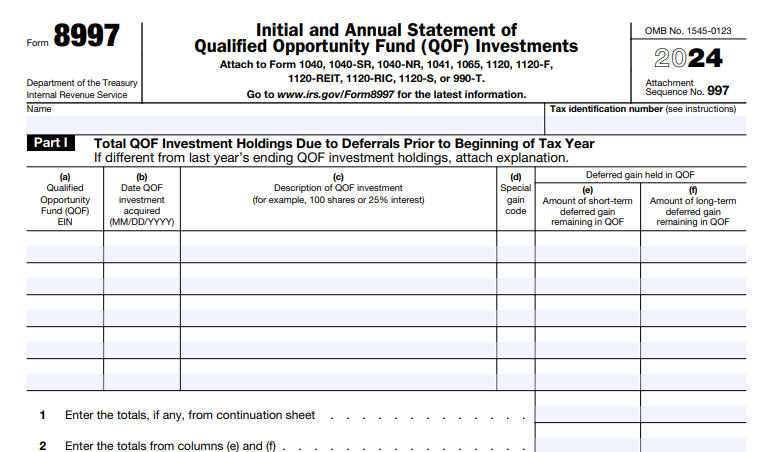 IRS Form 8997 - Initial and Annual Statement of Qualified Opportunity Fund (QOF) Investments