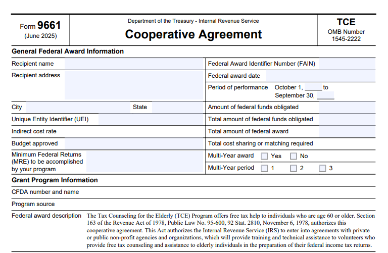 IRS Form 9661 - Cooperative Agreement