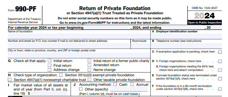 IRS Form 990-PF - Return of Private Foundation or Section 4947(a)(1) Trust Treated as Private Foundation