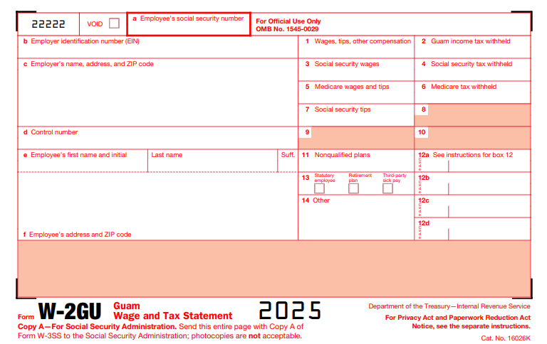 IRS Form W-2GU - Guam Wage and Tax Statement