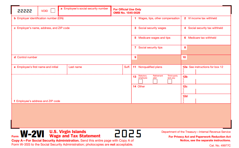 IRS Form W-2VI - U.S. Virgin Islands Wage and Tax Statement